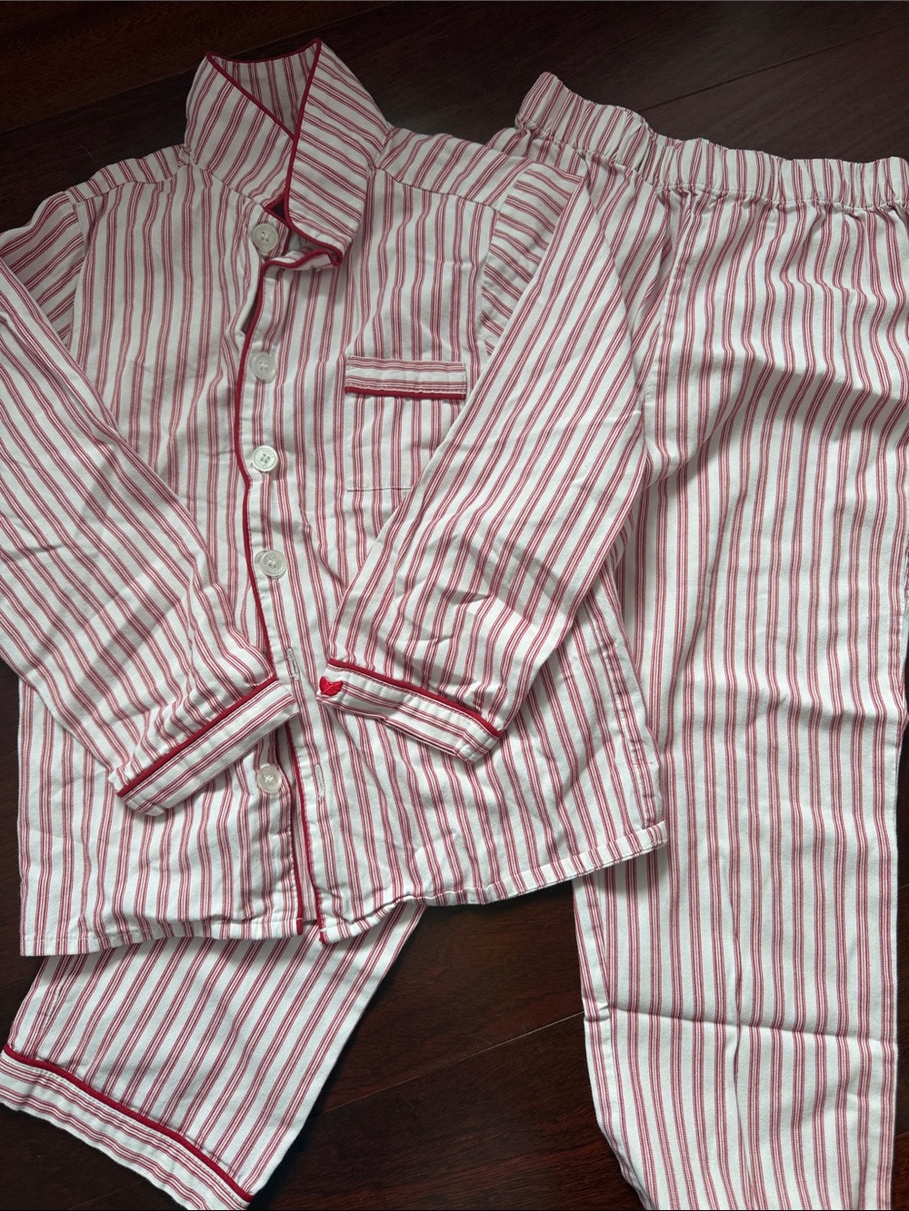 Kids Red Stripe Cotton Pajama Set - Button-Up Top & Elastic Waist Pants